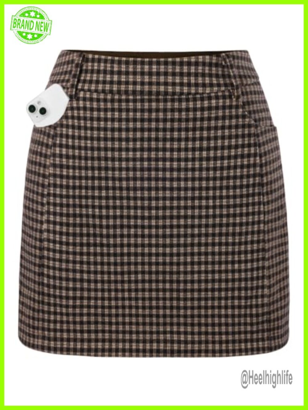 Plaid Mini Skort with Shorts High Waist Pencil Skirt with Pockets